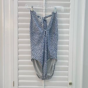 Helen Jon One Piece Swimsuit Blue White Tie Back Size Small